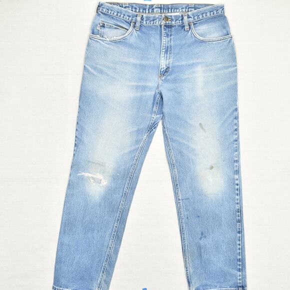 VTG All American Men's Straight Jeans Zip Cotton Blue Size 34x30 USA Made Stain - Picture 1 of 8